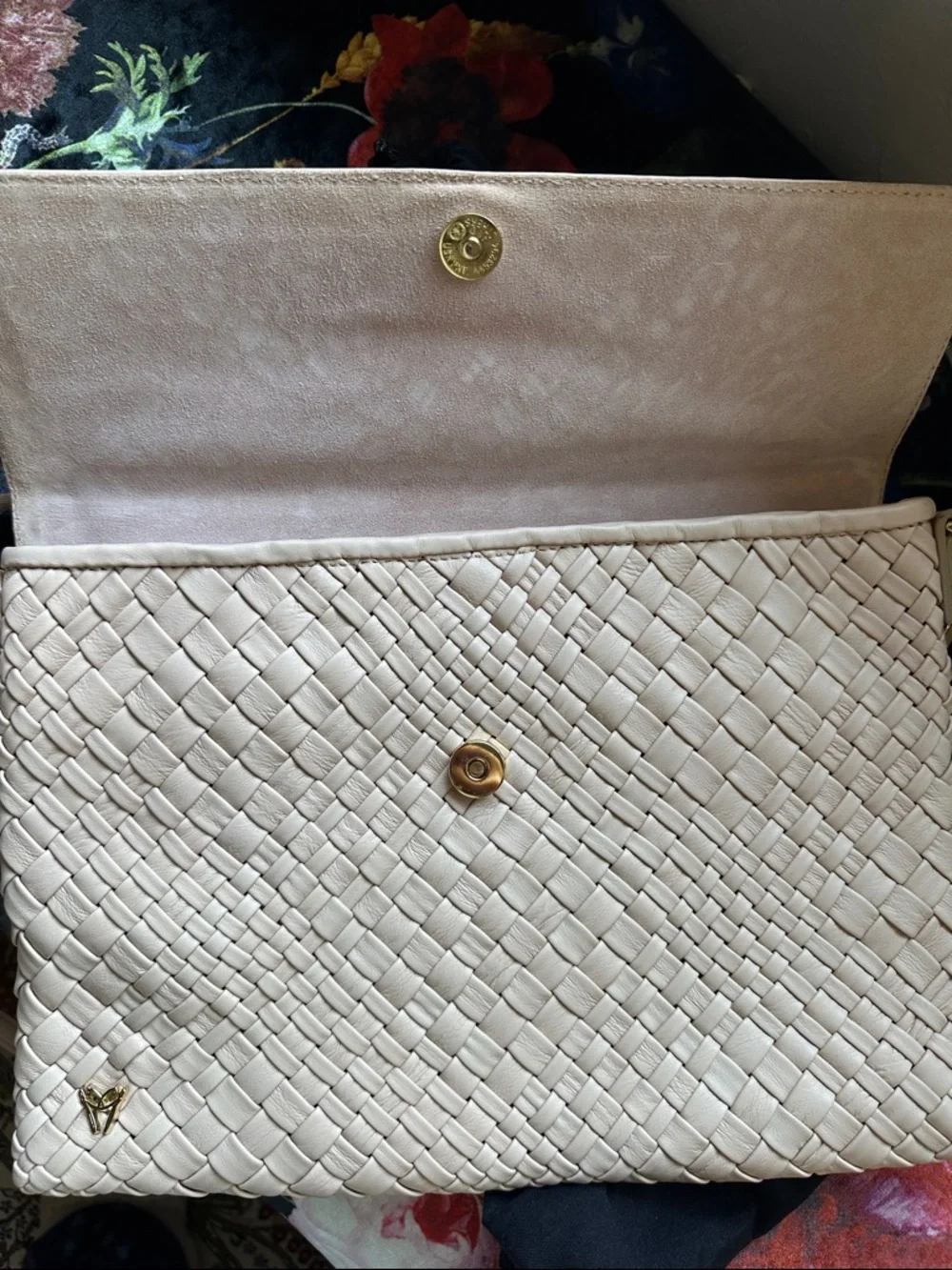 & Other Stories Cream Woven Leather Clutch